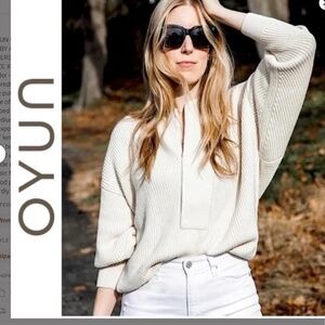 OYUN Henley Sweater Baby Alpaca Mulberry Silk Blend Oversized Slouchy Fit XS S